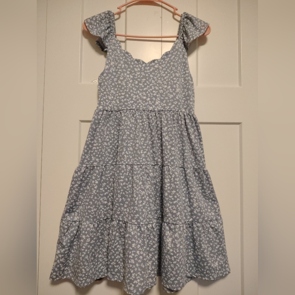 Monteau Los Angeles Blue Floral Tiered Dress - Size M